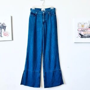 7 For All Mankind Wide- Leg Flare Blue Lustre Denim Slit Cuff Size 25